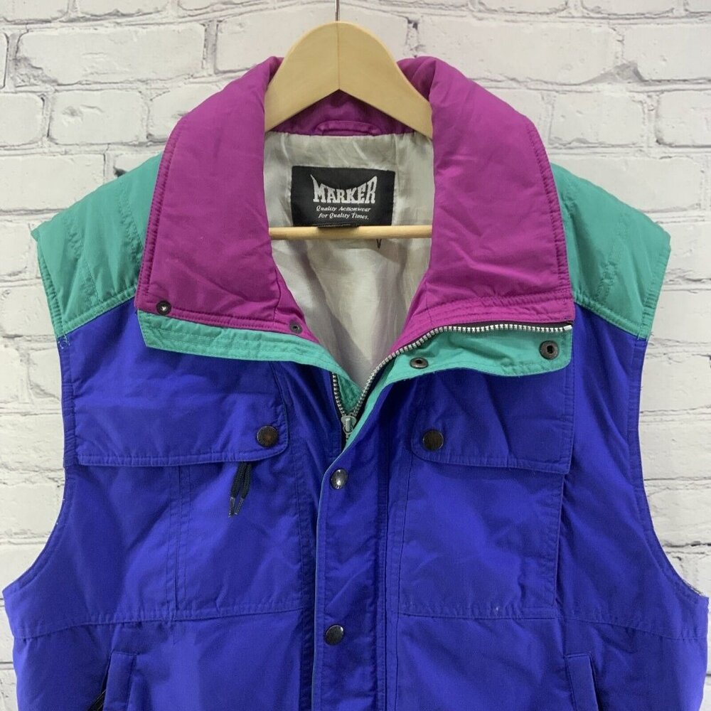Marker Vest Sz L Vintage 90’s Cold Weather Color Block Purple - Picture 2 of 10